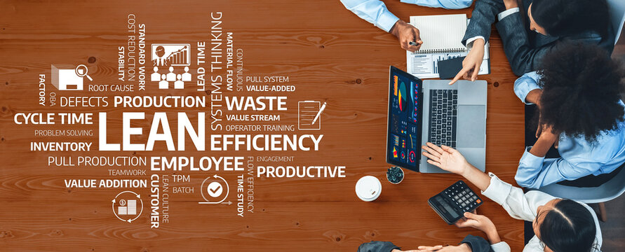 Panorama top view multiracial analyst team use BI dashboard display on laptop screen, analyzing financial data for strategic decision. Fintech analyzes marketing indicators. Concord Amity