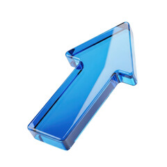 Glossy blue arrow pointing upward right isolated on transparent background