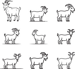 Collection of stylized goat illustrations in various poses