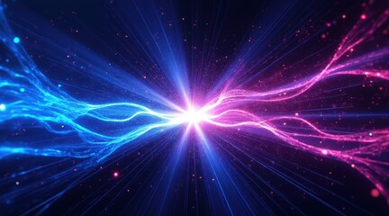 Obraz premium Abstract cosmic energy collision with blue and pink light trails