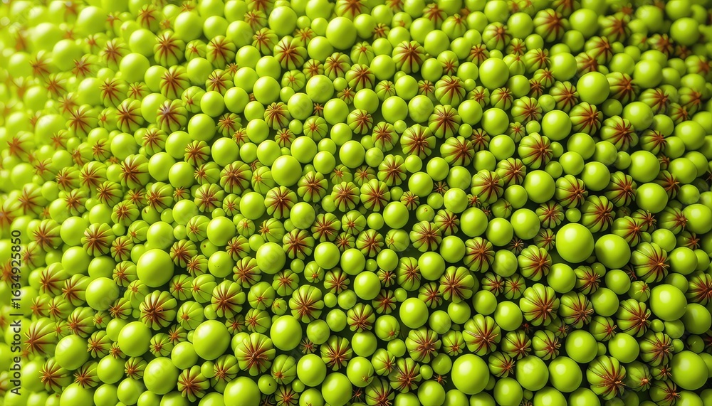 Poster detailed surface of green spheres and structures creating a complex and abstract visual texture