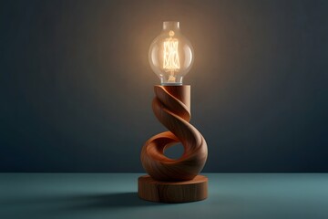 Curved Wooden Spiral Lamp with Exposed Vintage Bulb for Warm Minimal Lighting and Elegant Interior Decoration
