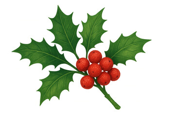 Obraz premium Christmas decoration with holly branch, red berries and green leaves on transparent background, perfect for festive designs