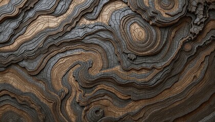 A textured abstract background with concentric lines, layers, and a cracked, distressed surface in muted brown and gray tones