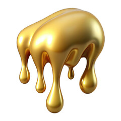 3d golden liquid drip with glossy finish isolated on transparent background