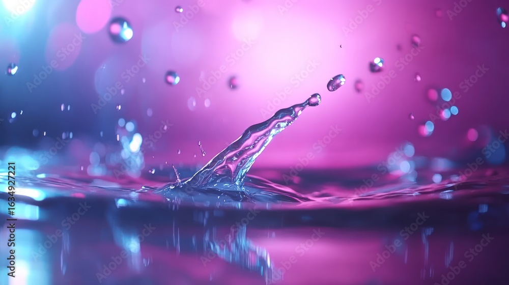 Poster water splash art with fluid dynamics and vibrant color abstract background
