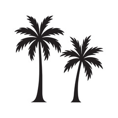 Fototapeta premium Palm Tree Silhouette Set – Tropical Beach Coconut Tree Vector Icons