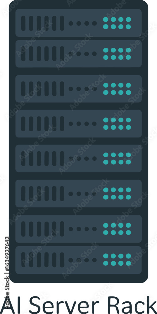 Poster illustrated vector depiction of a powerful ai server rack for data center infrastructure
