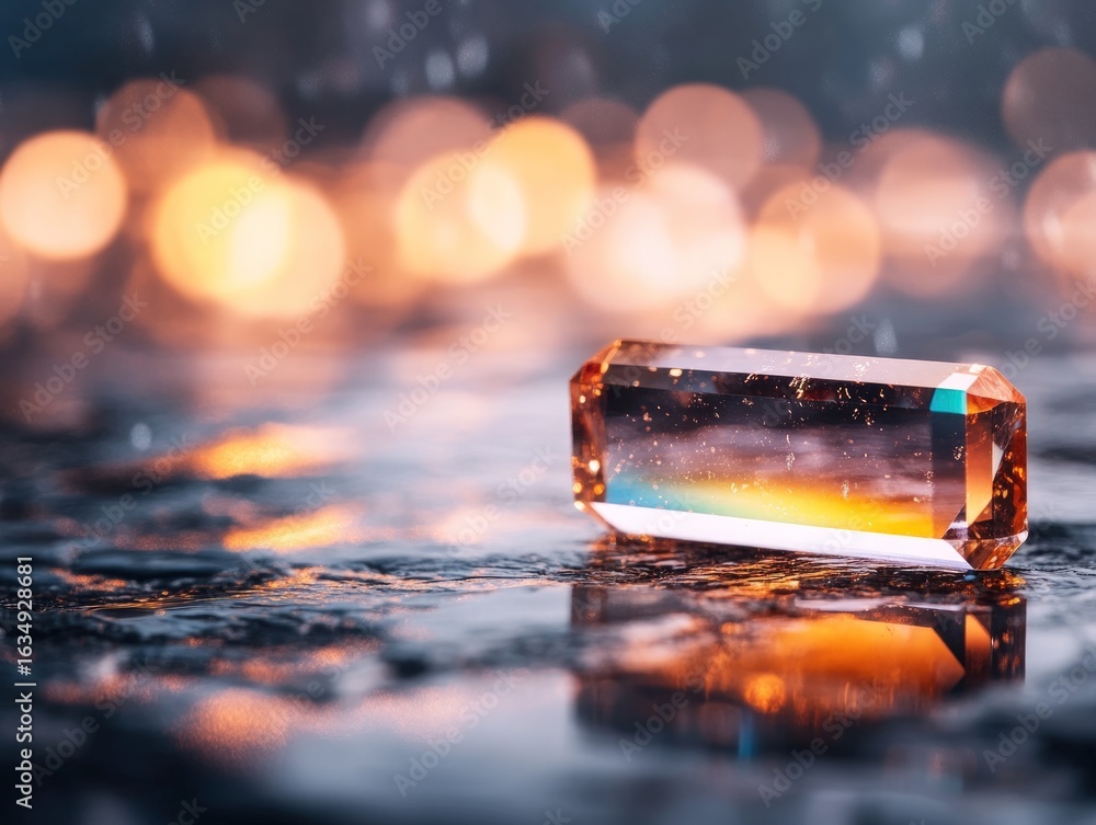 Aufkleber rectangular crystal with iridescent internal colors on reflective surface