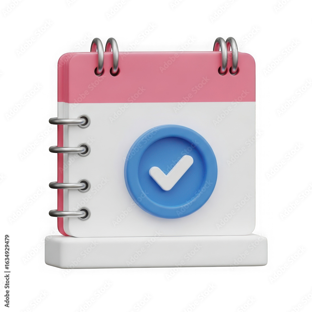 Aufkleber 3d rendered calendar icon with a blue checkmark symbol indicating a completed task isolated on trans
