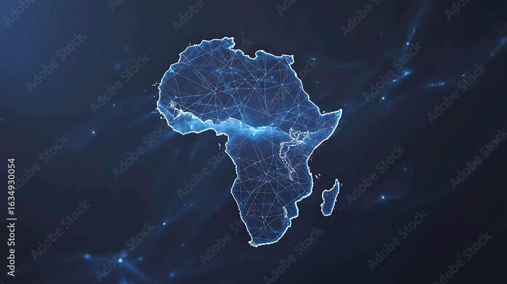Aufkleber digital map of africa with a futuristic plexus network grid. concept for technology, global communic