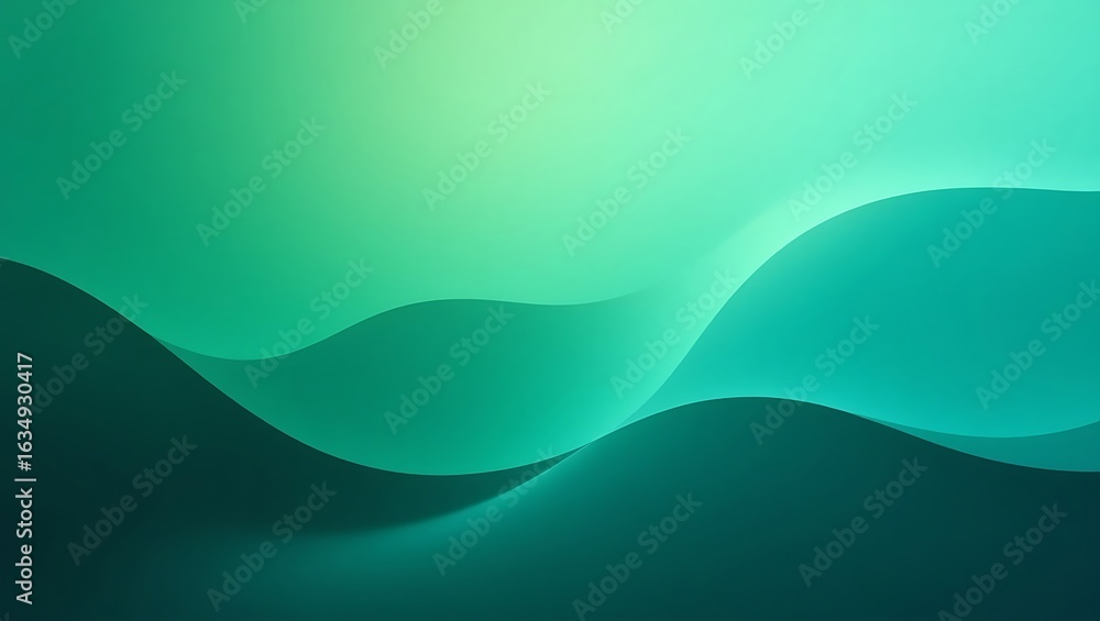 Poster modern abstract gradient background with smooth flowing curves and subtle glow, in vibrant green and