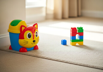Empty Cute Children's Trash Bin in a Tidy Playroom Corner