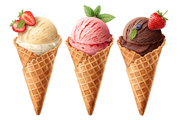 Ice Cream Scoops in Cones On AI generated by PNG