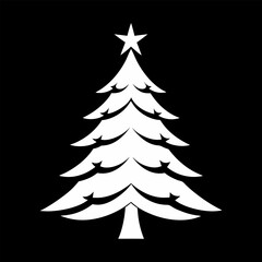 Obraz premium Сhristmas tree silhouette logo. White icon Сhristmas tree isolated on black background. Vector illustration front view