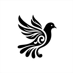 Fototapeta premium Stylized Black Dove in Flight Silhouette.