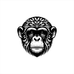 Fototapeta premium Stylized Chimpanzee Head with Nature Elements.