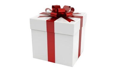 Fototapeta premium White gift box with red ribbon isolated on transparent background
