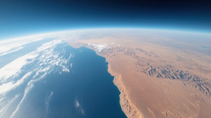 Earth planet view from space with desert coastline