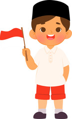 Illustration of boy holding Indonesian flag