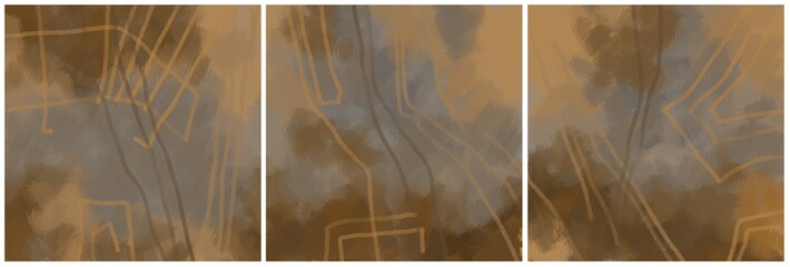 Modern interior triptych. The picture is painted by hand on a tablet.