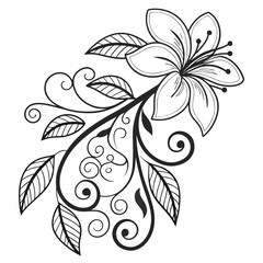 Vector illustration of Doodle floral drawing. Art therapy coloring page.black and white 