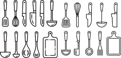 Kitchen Accessories Line Art Illustration Set