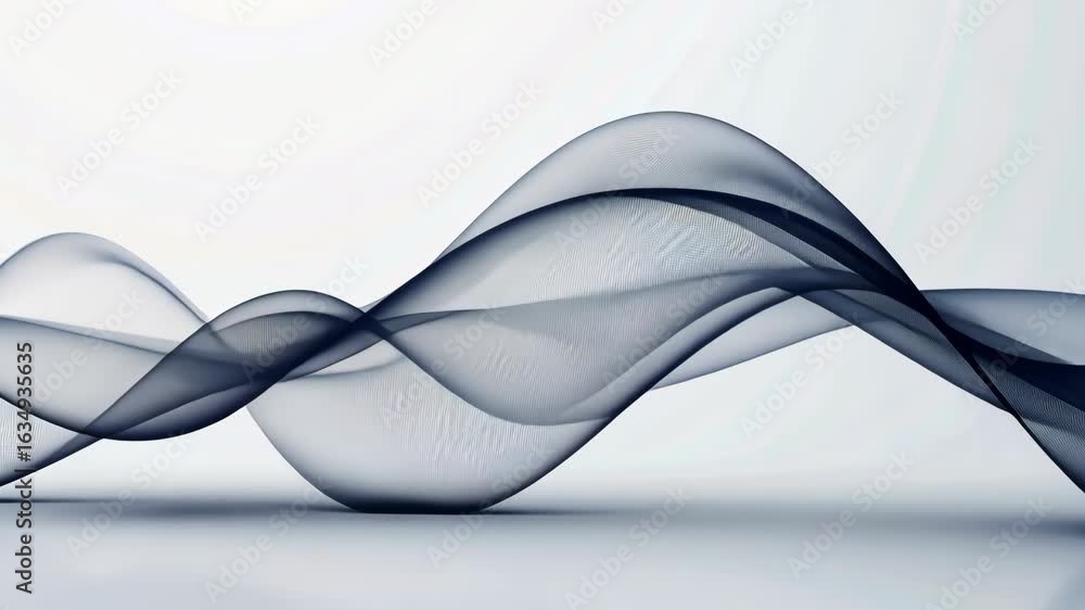 Poster transparent flowing waveform on white background with smooth curves and ethereal light