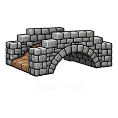 Fototapeta premium 石造りのアーチ橋のピクセルアートイラスト 透明な背景に詳細なゲームアセット