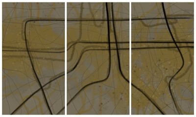 Modern interior triptych. The picture is painted by hand on a tablet.
