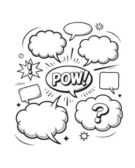 Comic Book Style Speech Bubbles with Retro Design and Bold Statement Creating a Dynamic Black and White Illustration