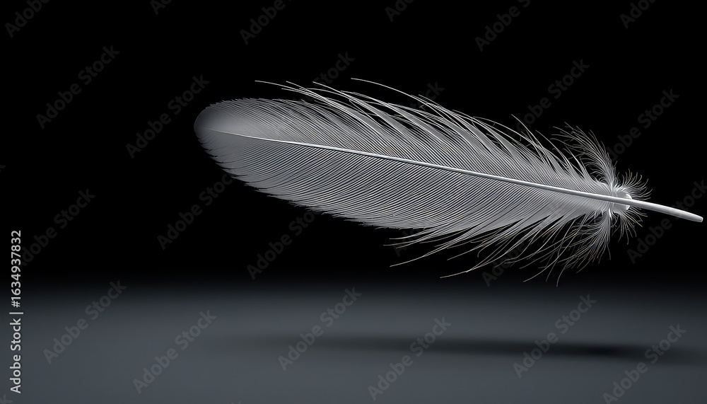 Aufkleber delicate, ethereal single feather floating serenely above a glossy surface, casting a subtle shadow 