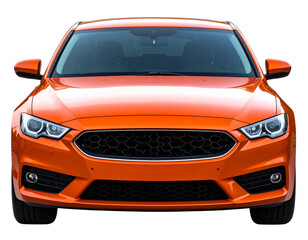 Modern Orange Muscle Car with Matte Finish and White Stripe Accents, Front View, Transparent PNG