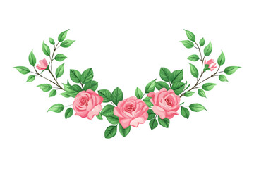 Pink roses and green leaves decorative border