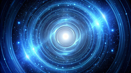 A mesmerizing digital vortex of glowing blue light and intricate circuitry creates a portal to another dimension