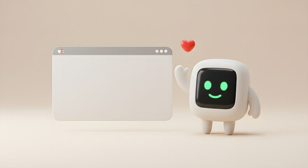 Friendly Robot and Web Browser Window with Heart