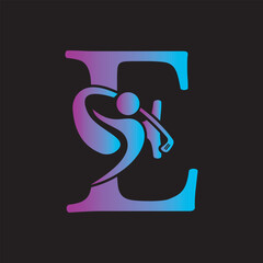 Initial Letter E Golf Logo Design Concept For Hockey Club Symbol
