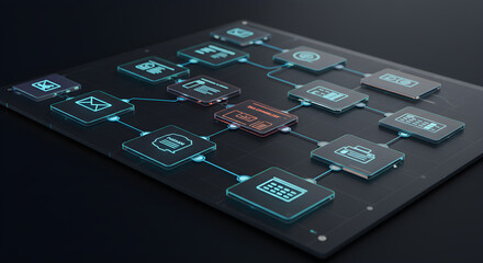 Digital network connectivity on a dark background connecting different nodes