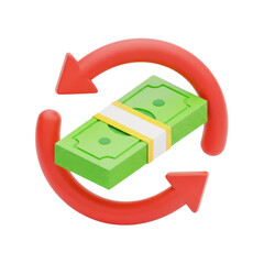 3d icon of money exchange concept with dollar stack and red arrows isolated on transparent background