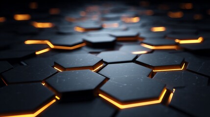 Obraz premium Honeycomb of dark gray hexagons with glowing orange edges