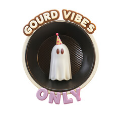 Cute ghostly figure wearing a birthday hat displays seasonal cheerfulness with gourd vibes only on transparent background