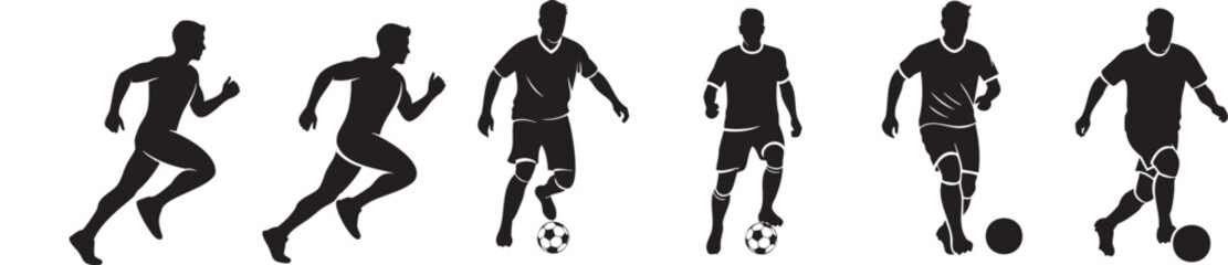 Soccer Players Silhouettes Collection Dribbling and Running Athletes Illustration Vector Graphic for Sports and Fitness Content Ideal for Team Design
