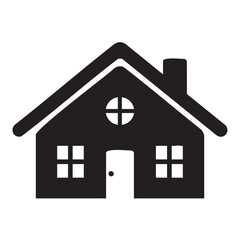 Simple Home Icon Design with Door Windows and Chimney Graphic Element for Websites and Applications Black Silhouette Illustration