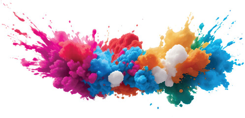 Colorful Holi Powder Color Explosion – Vibrant Rainbow Paint Burst Isolated on White Background for Festival and Celebration Themes. Colorful dust explode. Paint Holi.
