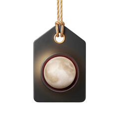 Detailed moon inside tag with rope and golden ring element on transparent background