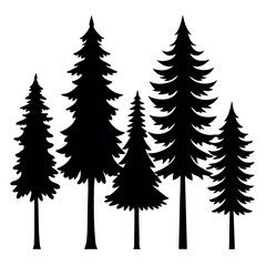 Obraz premium A festive set of winter forest trees, including pine and fir silhouettes, for your Christmas and holiday nature illustrations