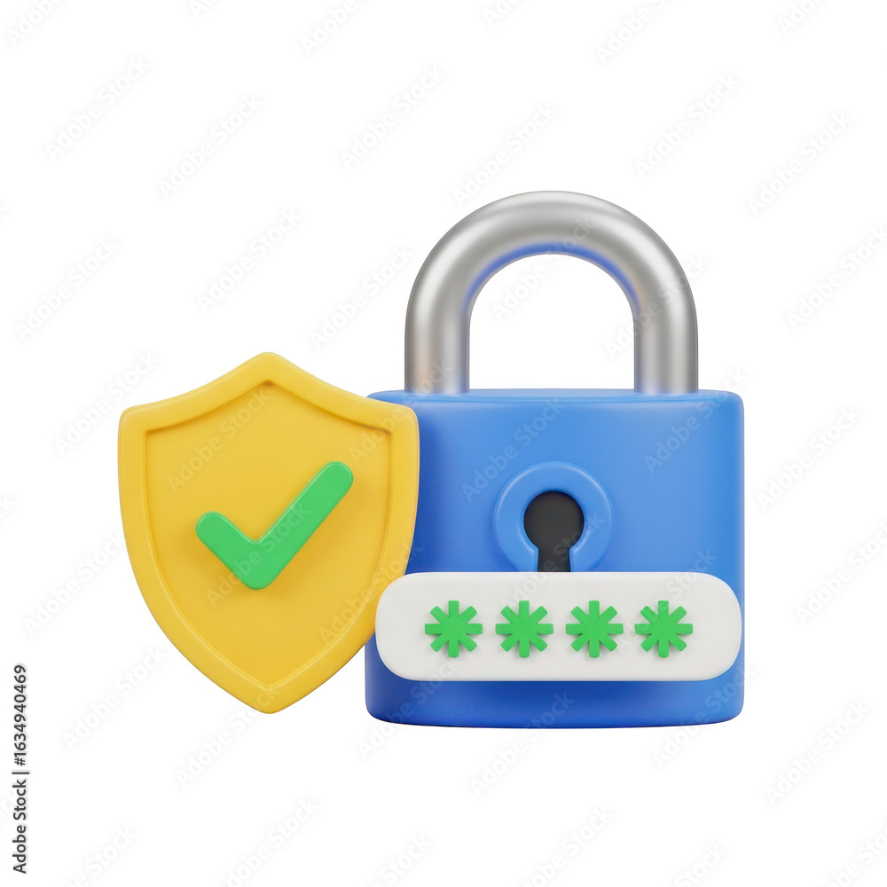 Aufkleber 3d icon of blue padlock with shield isolated on transparent background representing data security