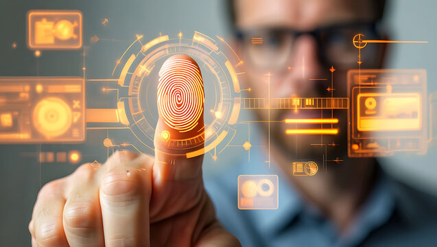 Businessman touching virtual screen with social network icons - Powered by Adobe