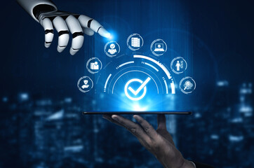 Fototapeta na wymiar AI powers quality assurance through intelligent control systems, compliance monitoring, and virtual assistants to ensure product excellence. Vouch