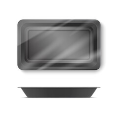 Food tray mockup, Plastic vacuum container for ready meals or frozen vegetables package mockup. vector illustration